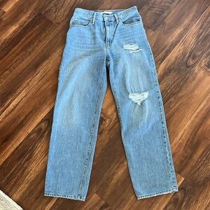 Levi's Light Blue Straight Leg Jeans with Distressed Knees